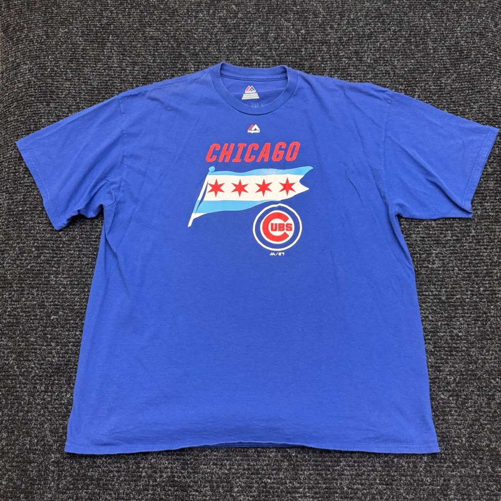 Majestic Chicago Cubs Kris Bryant 17 Shirt Mens 2XL Blue City Flag MLB Baseball